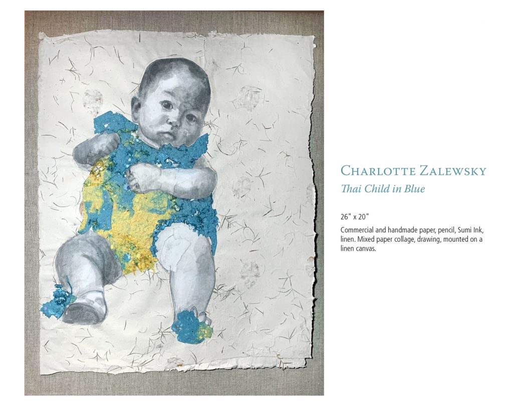 CharlotteZalewsky thai child in blue mixed paper collage